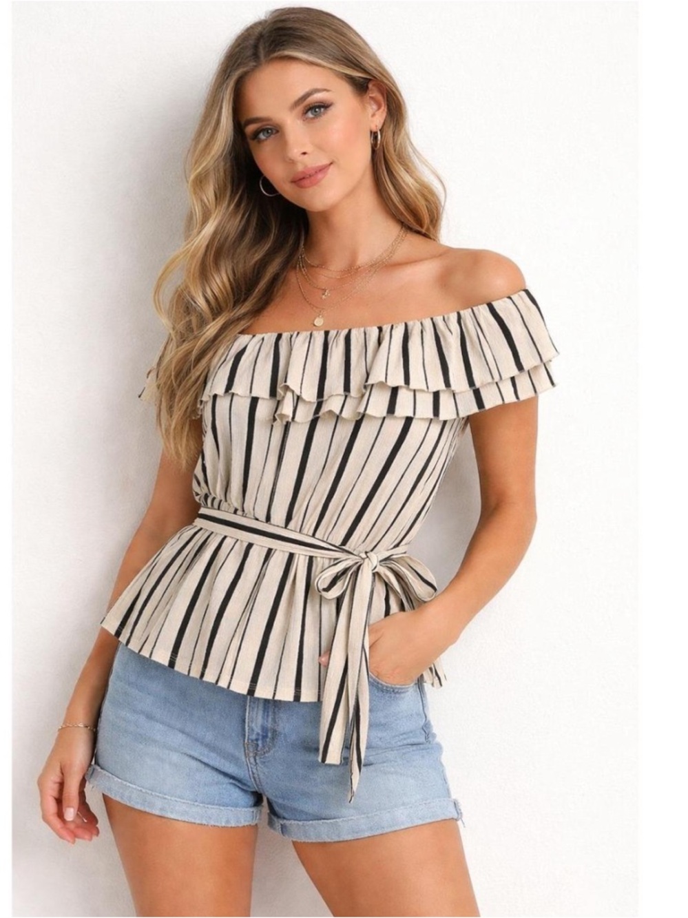 NWT Anthropologie Maeve Rita Black and Cream One Shoulder Ruffle Top Size S